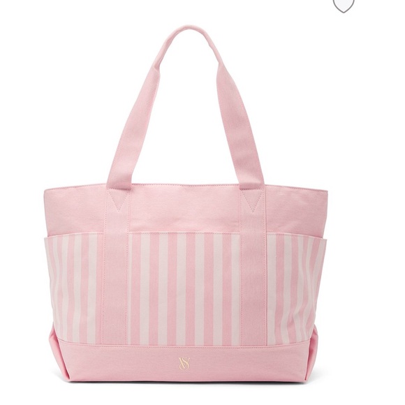 Victoria's Secret Handbags - NWT - Victoria's Secret Pink Striped Pocket Tote Bag